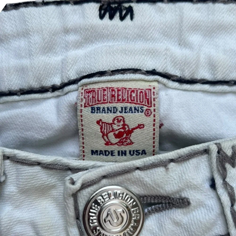 True Religion Mens White Black Contrast Big T Stitch Straight Leg Jeans Size‎ 32